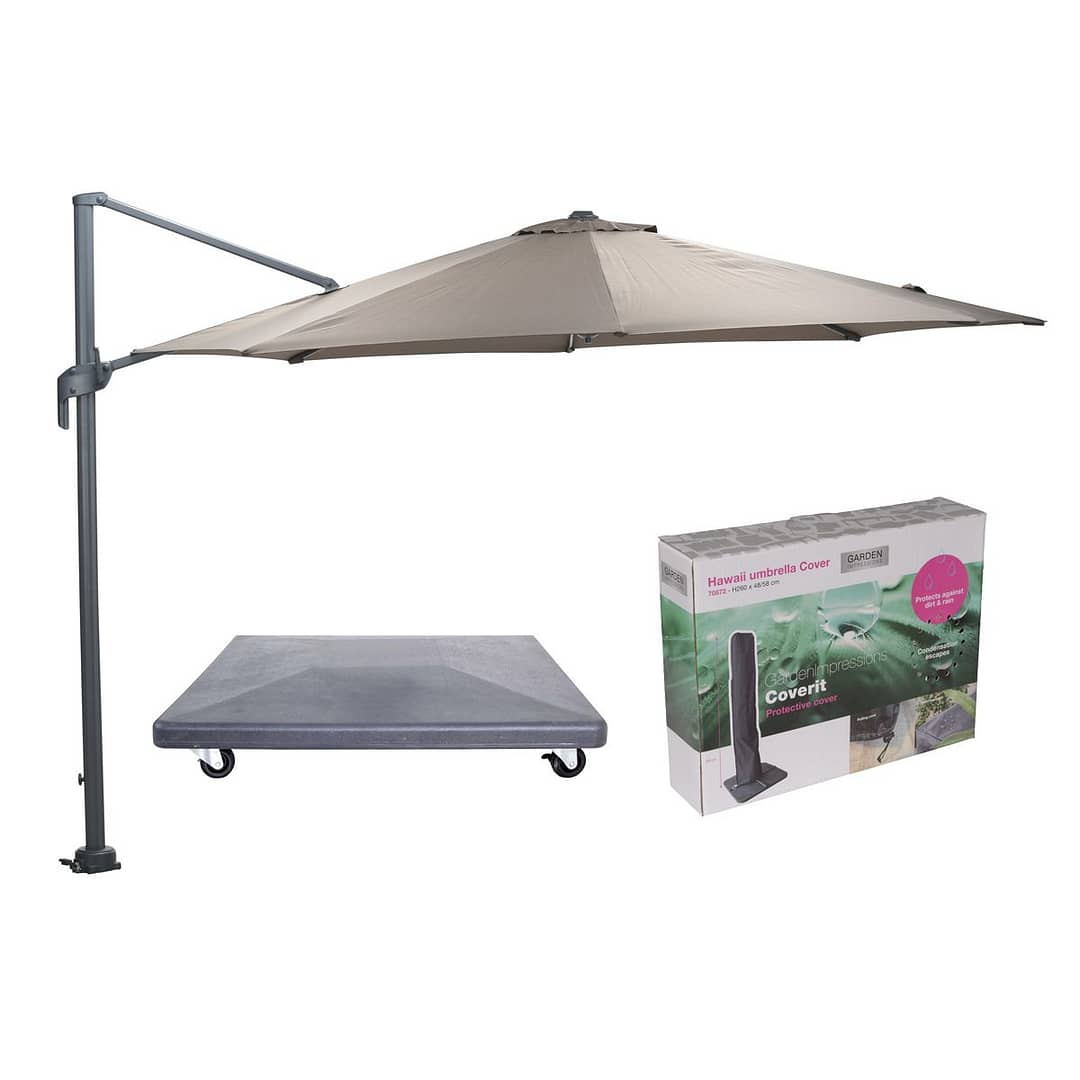 Garden Impressions Hawaii Mono parasol - Ø330 cm - taupe doek - inclusief 90 kg parasolvoet en parasolhoes