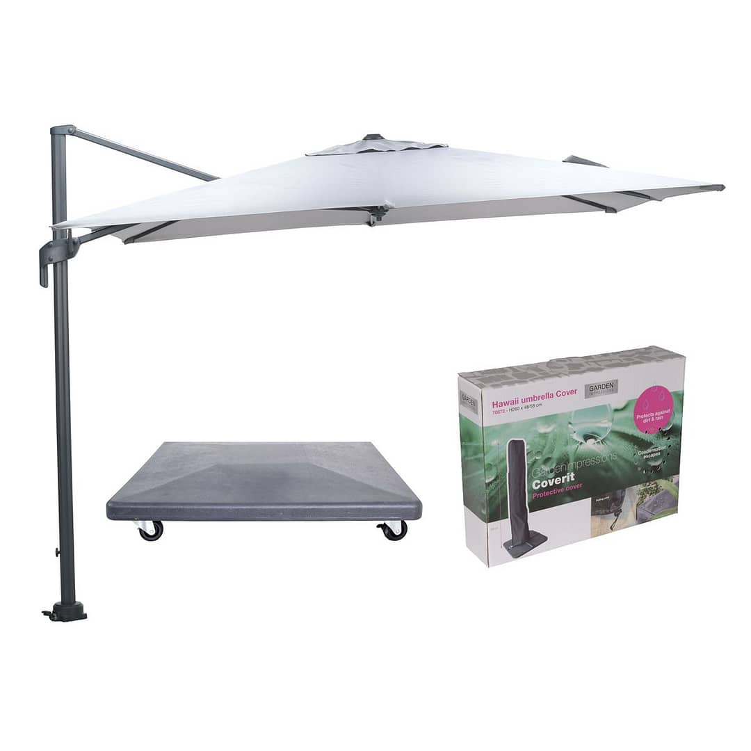 Garden Impressions Hawaii Mono parasol - 2,7x2,7m - lichtgrijs doek - inclusief 90 kg parasolvoet en parasolhoes