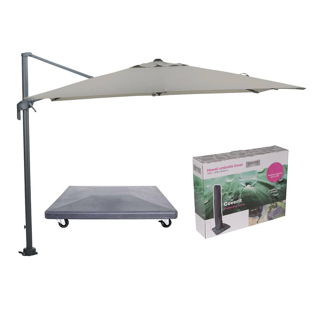 Garden Impressions Hawaii Mono parasol - 2,7x2,m - zand doek - inclusief 90 kg parasolvoet en parasolhoes