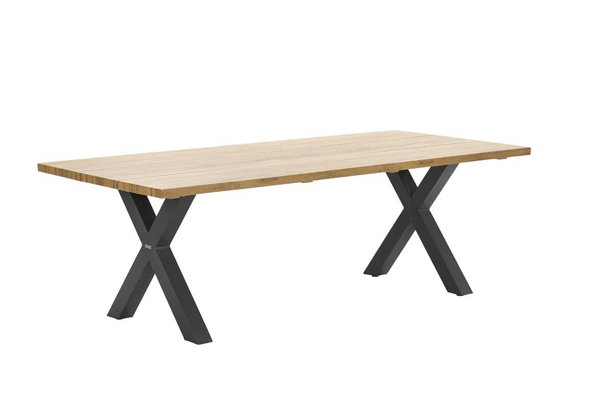 Garden Impressions Zeus dining tafel 220x100 - X-stijl -carbon black/teak look