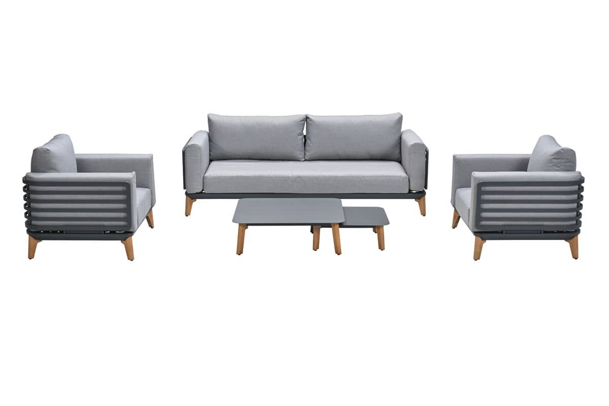 Carmen lounge sofaset - 5-delig -  carbon black - grey - alu teak look