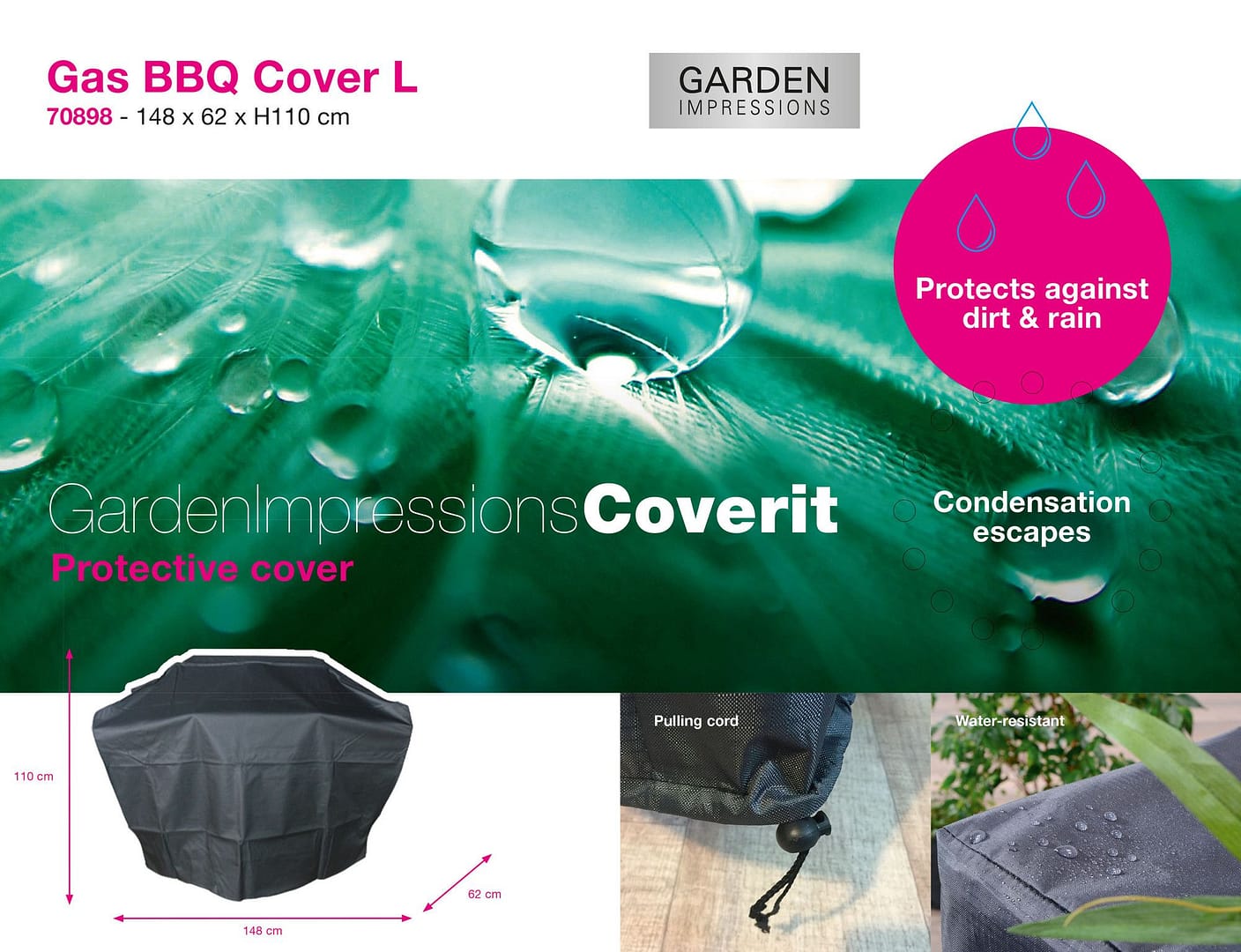 Garden Impressions Coverit Gas BBQ beschermhoes L - 148/70x62xH110