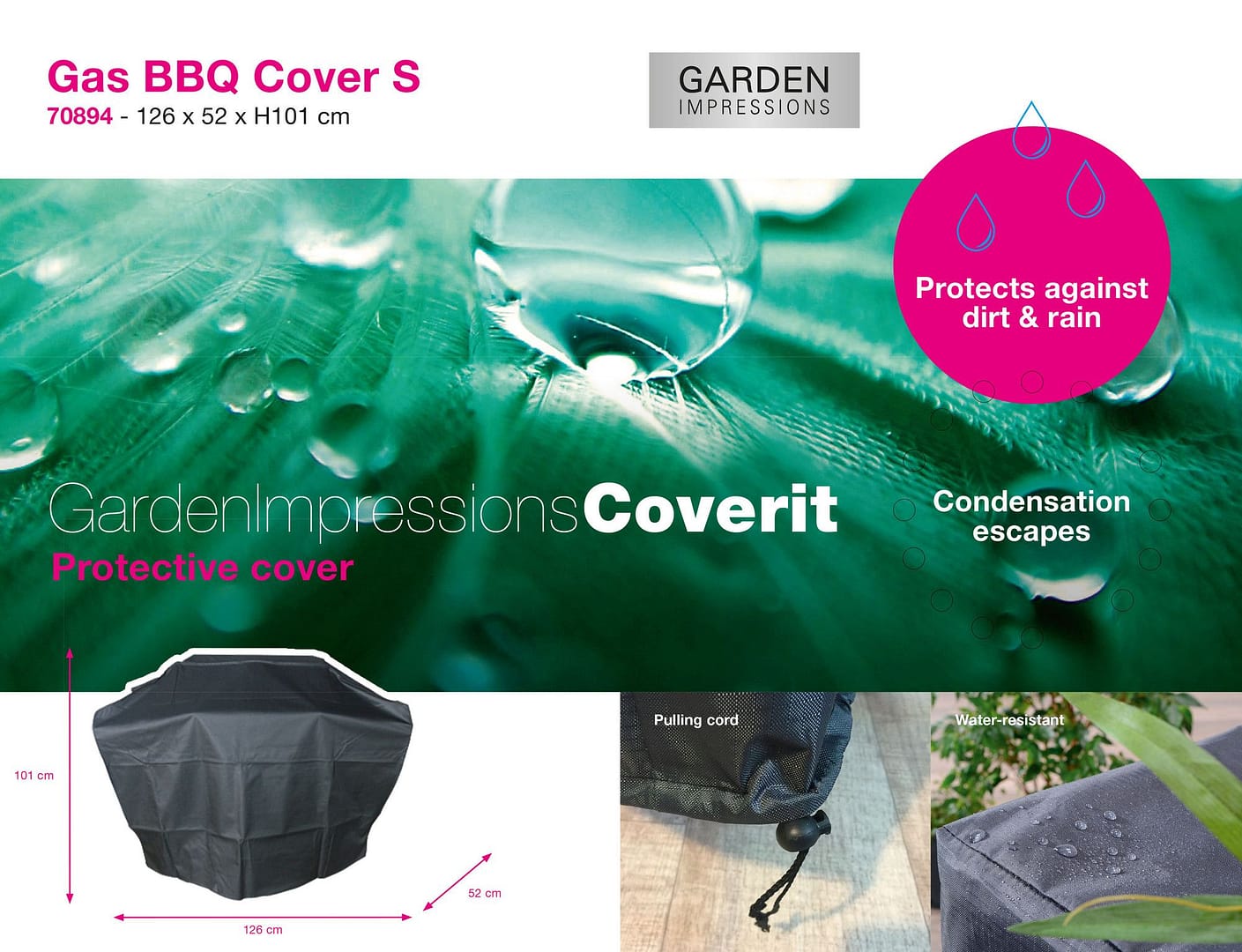 Garden Impressions Coverit Gas BBQ beschermhoes S - 126/62x52xH101