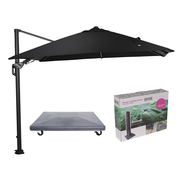 Garden Impressions Hawaii Lumen parasol - zwart doek - inclusief 90 kg parasolvoet en hoes