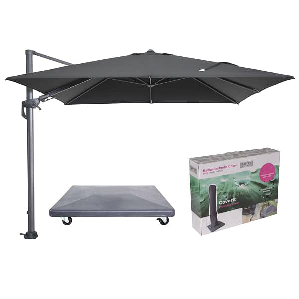 Garden Impressions Hawaii parasol - 3x3 m - zwart doek - inclusief 90 kg parasolvoet en hoes