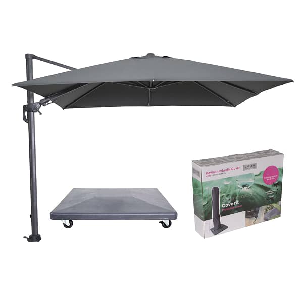 Garden Impressions Hawaii parasol - 3x3 m - donkergrijs doek - inclusief 90 kg parasolvoet en hoes