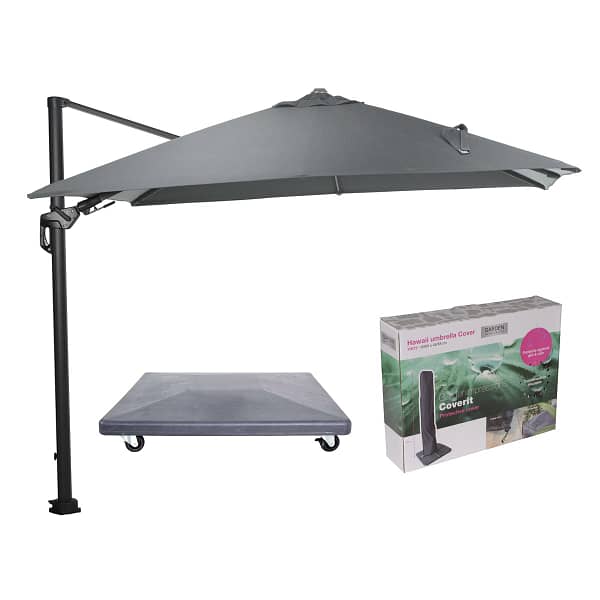 Garden Impressions Hawaii Lumen parasol - donkergrijs doek - inclusief 90 kg parasolvoet en hoes