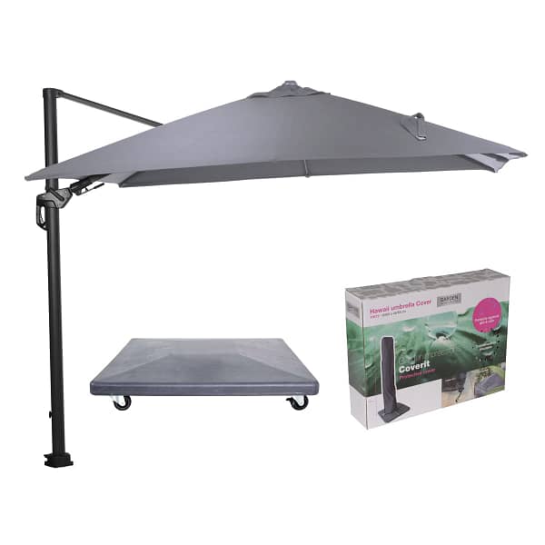 Garden Impressions Hawaii Lumen parasol - lichtgrijs doek - inclusief 90 kg parasolvoet en hoes